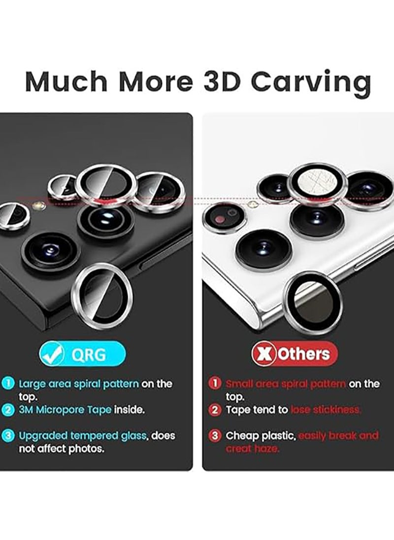 (3+2PCS) Camera Lens Protector for Samsung Galaxy S24 Ultra 5G, 9H Tempered Glass Camera Cover Screen Protector Metal Individual Ring [Installation Tray][Removal tool][Case Friendly]- Phantom Black  - Image 2