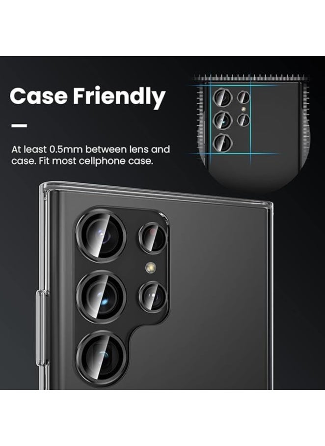 (3+2PCS) Camera Lens Protector for Samsung Galaxy S24 Ultra 5G, 9H Tempered Glass Camera Cover Screen Protector Metal Individual Ring [Installation Tray][Removal tool][Case Friendly]- Phantom Black  - Image 5