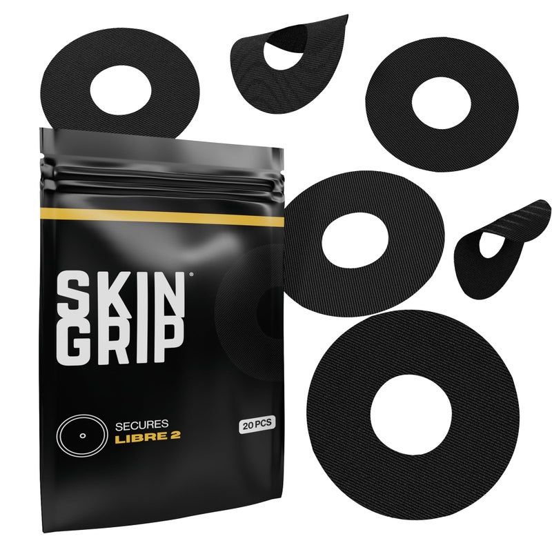 Skin Grip Freestyle Libre 2 & Lingo Sensors Cover â€“ Compatible with Infusion Sets, Waterproof Adhesive Tape, Covers w/Cutout (Not for Libre3), Lasts 10-15 Days, CGM Sensor Patches, Black - Image 1