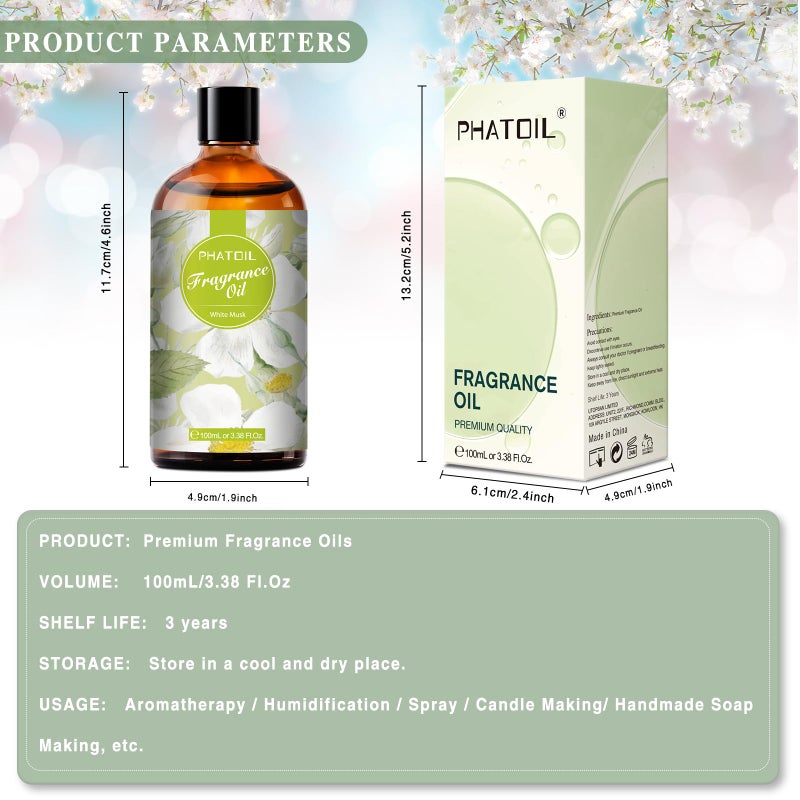 PHATOIL 3.38FL.OZ White Musk Fragrance Oils for Aromatherapy, Essential Oils for Diffusers for Home, Perfect for Diffuser, DIY Candle and Soap Making, DIY Scented Products - 100ml - Image 3