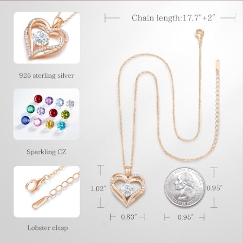 CDE Forever Love Heart Necklaces for Women, Wedding Anniversary, Birthday Mothers Day Gifts for Mom, Mother, Wife, Girlfriend, S925 Silver Jewelry with Birthstone Pendant - Image 5