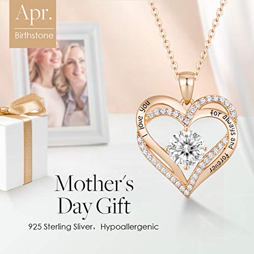CDE Forever Love Heart Necklaces for Women, Wedding Anniversary, Birthday Mothers Day Gifts for Mom, Mother, Wife, Girlfriend, S925 Silver Jewelry with Birthstone Pendant - Image 3