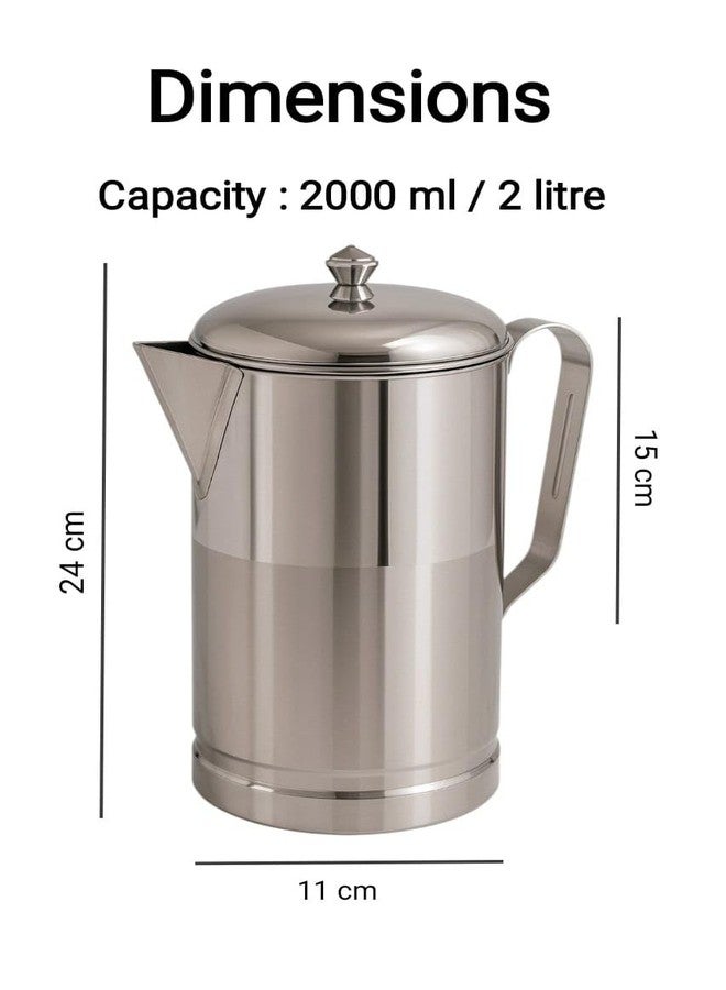 VISAXMI Stainless Steel Water Jug 2 Litre | Seaving Jug with Lid & Handle | Steel Jug for Kitchen | Steel Water Pitcher | Daily Use Water Jug (Pack of 2) - Image 2