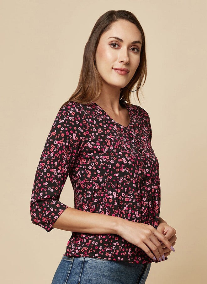 RAASSIO بلوزة مزخرفة بطبعة زهور على شكل حرف V للنساء - Image 3