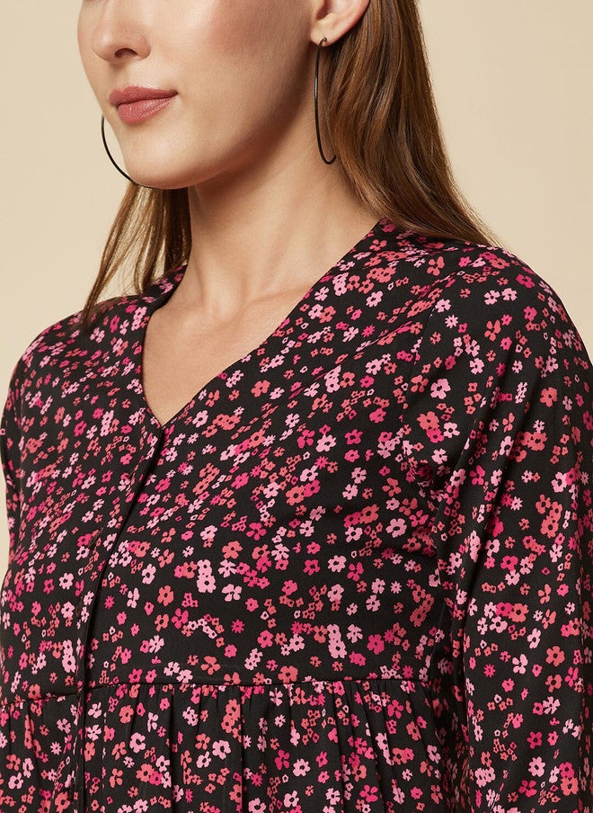 RAASSIO بلوزة مزخرفة بطبعة زهور على شكل حرف V للنساء - Image 2