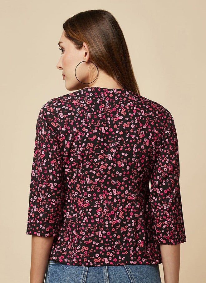RAASSIO بلوزة مزخرفة بطبعة زهور على شكل حرف V للنساء - Image 5