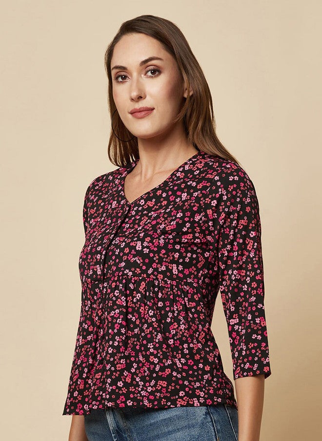 RAASSIO بلوزة مزخرفة بطبعة زهور على شكل حرف V للنساء - Image 4