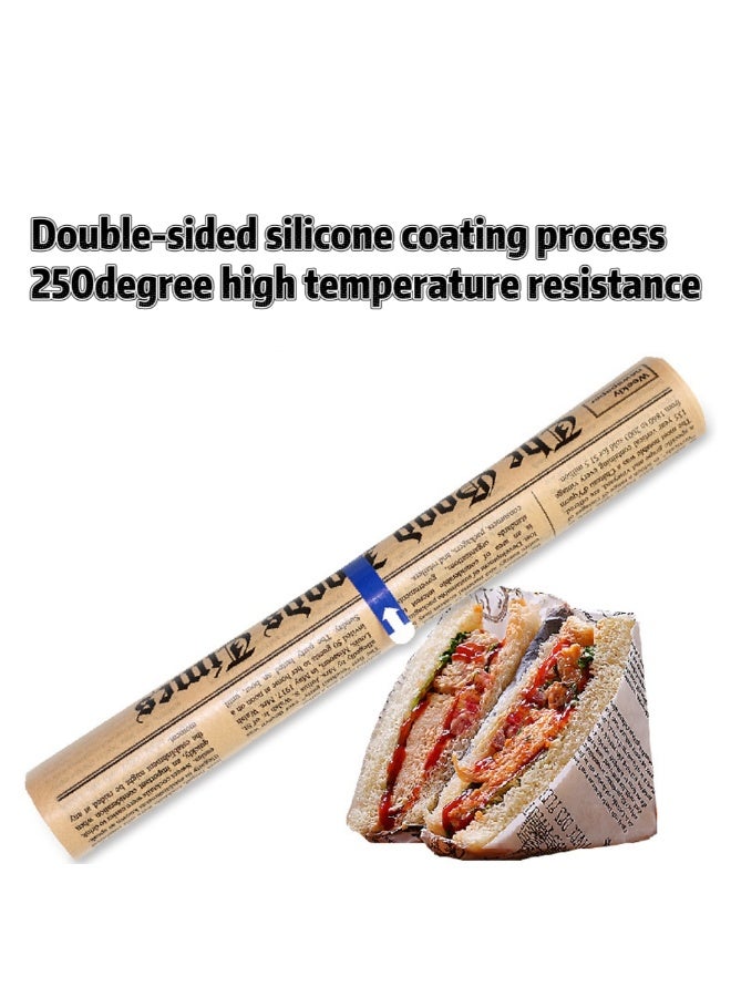 Brown Non-Stick Parchment Paper Roll with Newspaper Print for Baking & Food Wrapping - Image 2