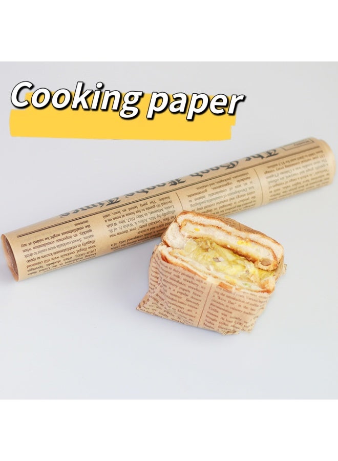 Brown Non-Stick Parchment Paper Roll with Newspaper Print for Baking & Food Wrapping - Image 1