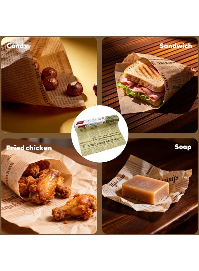 Brown Non-Stick Parchment Paper Roll with Newspaper Print for Baking & Food Wrapping - Image 3