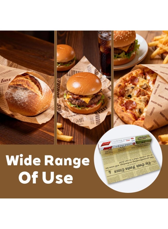Brown Non-Stick Parchment Paper Roll with Newspaper Print for Baking & Food Wrapping - Image 4