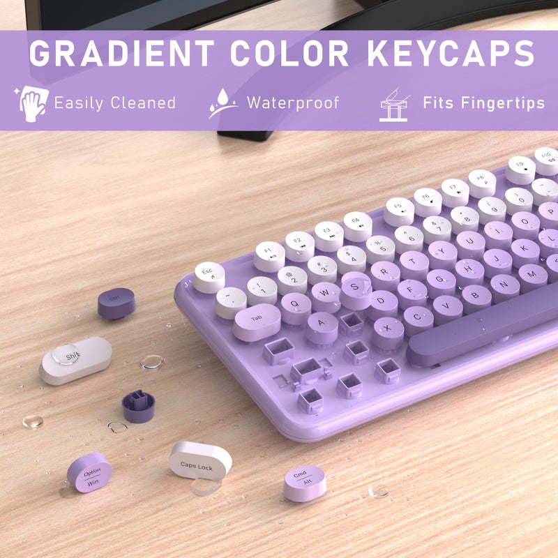 Links9+ Wireless Keyboard and Mouse, Full-Size Retro Typewriter Keyboard with Round Keycaps, 2.4GHz for Windows, Mac, Laptop, PC, Desktop (Purple Gradient) - Image 2
