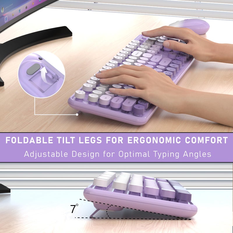 Links9+ Wireless Keyboard and Mouse, Full-Size Retro Typewriter Keyboard with Round Keycaps, 2.4GHz for Windows, Mac, Laptop, PC, Desktop (Purple Gradient) - Image 5