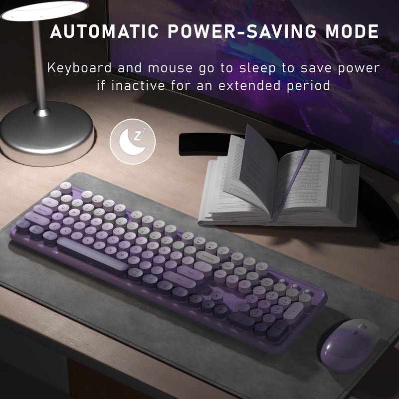 Links9+ Wireless Keyboard and Mouse, Full-Size Retro Typewriter Keyboard with Round Keycaps, 2.4GHz for Windows, Mac, Laptop, PC, Desktop (Purple Gradient) - Image 4