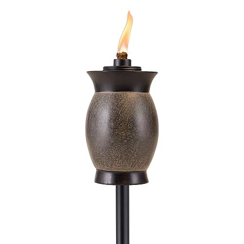 TIKI Resin Jar Torch, 4-in-1 Design, 64" – Weather-Resistant Outdoor Torch for Patio, Garden & Lawn | Stone Color | Includes Long-Lasting Wick & Snuffer | Decorative Backyard & Landscaping Torch - Image 1