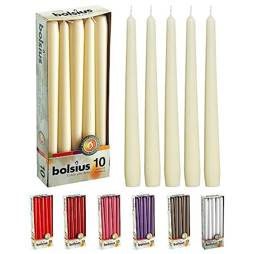 BOLSIUS Ivory Taper Candles - 10 Pack Unscented 10 Inch Dinner Candle Set - 8 Hours Burn Time - Premium European Quality - Smokeless and Dripless Household, Wedding, Party, and Home Décor Candlesticks - Image 1
