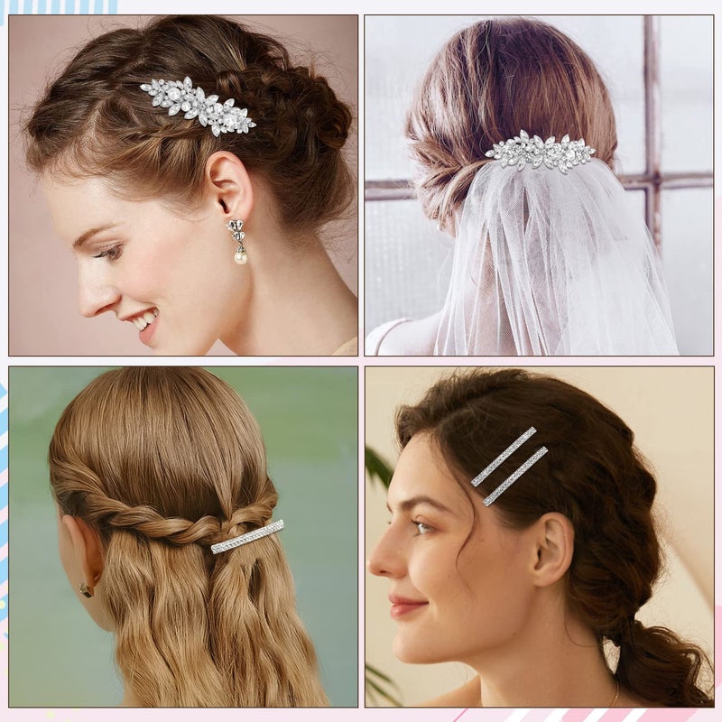 Deoot Hair Barrettes, 4 Pcs Rhinestone Hair Clips for Women - Hair Clip Barrettes with Rhinestones Crystal & Metal Alloy, Flower Hairpins for Women - Hair Accessories for Wedding, Party, Everyday - Image 4