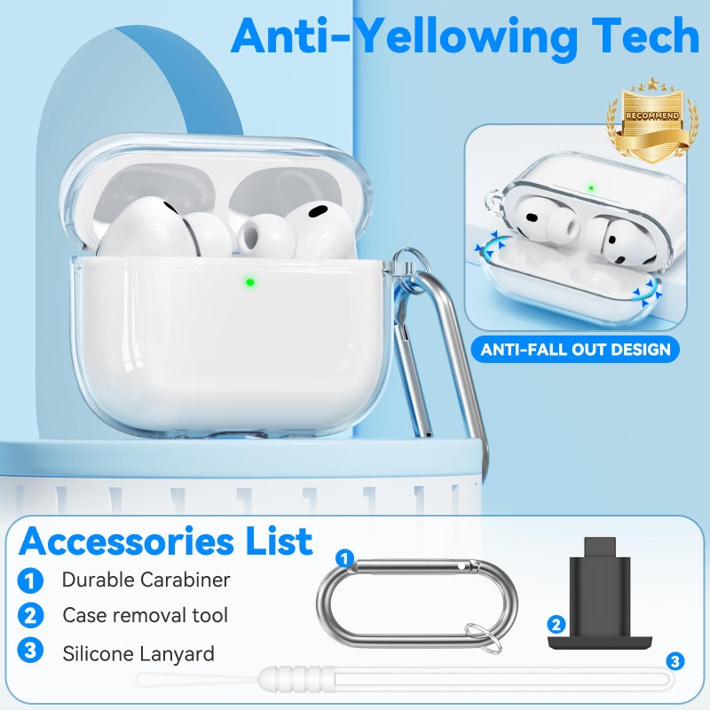 joremx for Airpods Pro 3 Case (2025), Joremx Shockproof Clear Cover, Soft TPU Highly Transparent Anti-Yellowing for AirPods Pro 3rd Generation Case with Cleaning Kit & Round Buckle & Lanyard (Clear) - Image 3