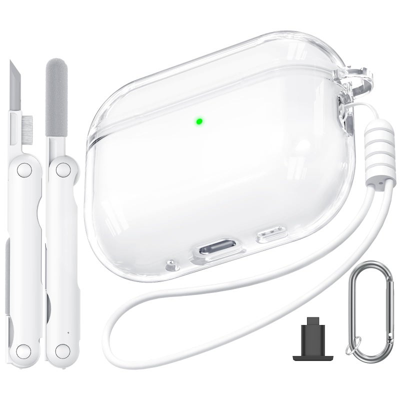 joremx for Airpods Pro 3 Case (2025), Joremx Shockproof Clear Cover, Soft TPU Highly Transparent Anti-Yellowing for AirPods Pro 3rd Generation Case with Cleaning Kit & Round Buckle & Lanyard (Clear) - Image 1