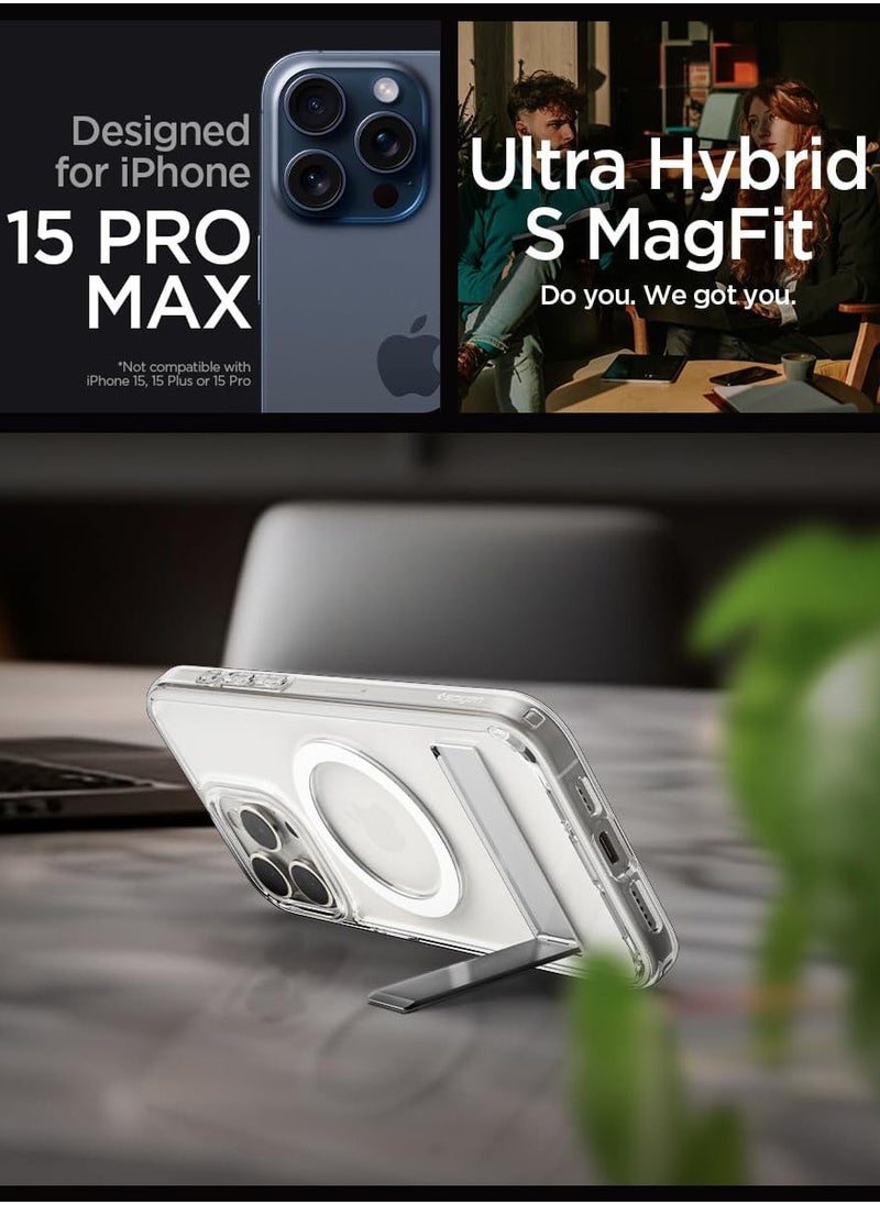 Spigen Ultra Hybrid S MagFit iPhone 15 Pro MAX Case Cover MagSafe with Kickstand - Crystal Clear  - Image 2