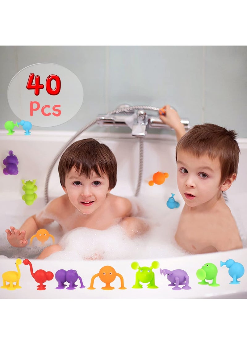 KASTWAVE Suction Toys, 40 Pcs Kids Bath Toys Sensory Toys for 3 4 5 6 7 Year Old Boys Girls Stress Release Toys Travel Toys Suction Cup Toys Silicone Building Blocks with Dinosaur Eggshell Storage  - Image 3