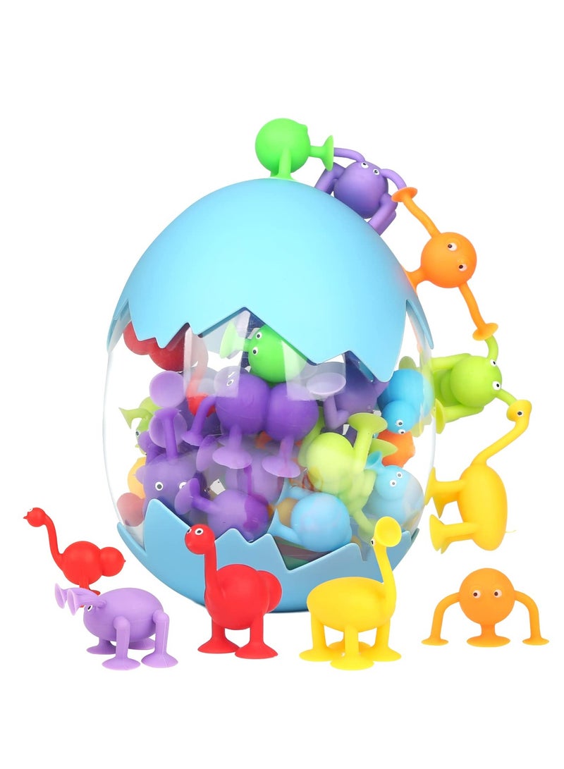 KASTWAVE Suction Toys, 40 Pcs Kids Bath Toys Sensory Toys for 3 4 5 6 7 Year Old Boys Girls Stress Release Toys Travel Toys Suction Cup Toys Silicone Building Blocks with Dinosaur Eggshell Storage  - Image 1