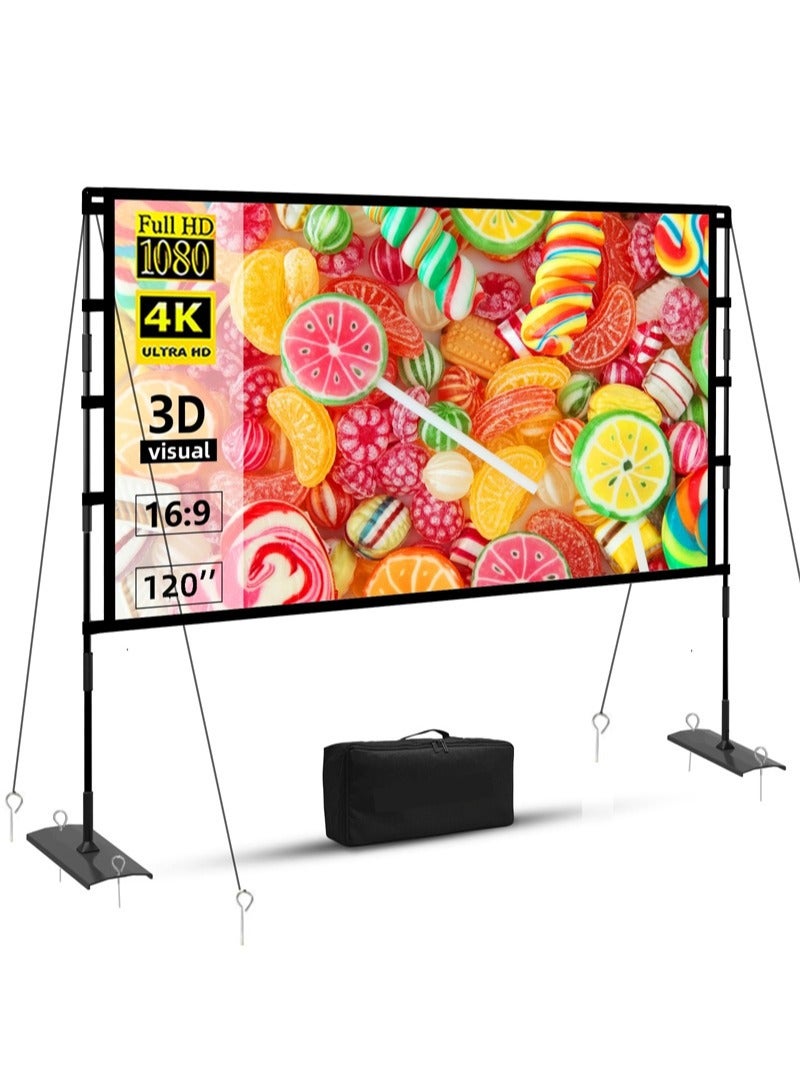 FlashHawk 120inch Portable Projector Screen and Stand - 16:9 4K HD Projections Screen with Carry Bag for Indoor Outdoor Home Theater Backyard Cinema Camping - Image 1