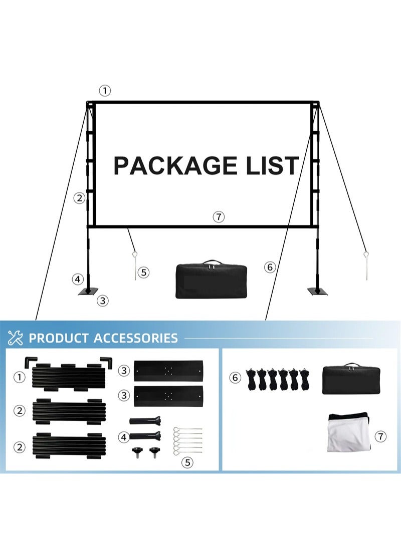 FlashHawk 120inch Portable Projector Screen and Stand - 16:9 4K HD Projections Screen with Carry Bag for Indoor Outdoor Home Theater Backyard Cinema Camping - Image 2
