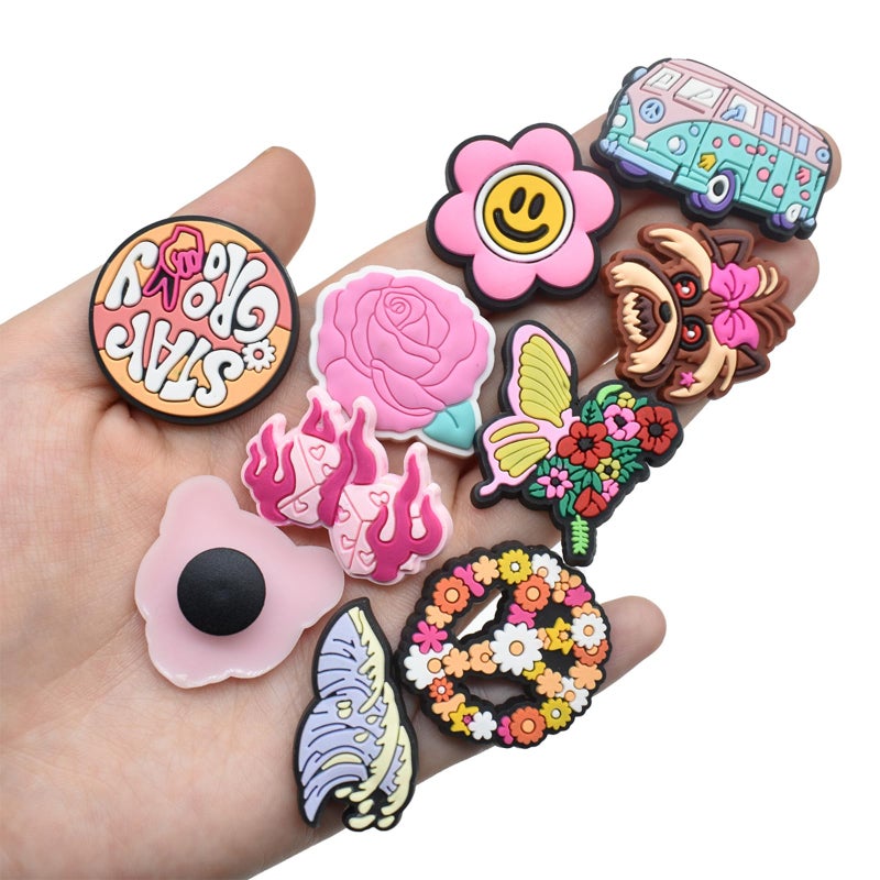 LVBIYDU 50 Pcs Different Shoe Charms for Clog Shoe Decoration, Cute Preppy Hippie Charms for Girls Boys Teens Adults, Pink Charm for Shoes Accessories Bracelet Wristband Party Favors - Image 3