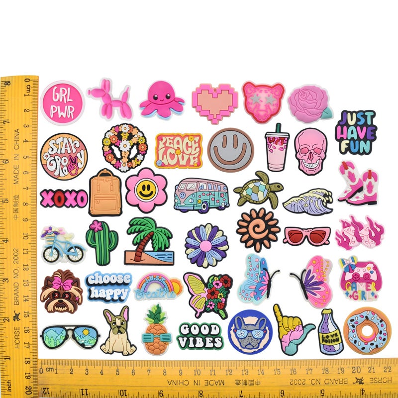 LVBIYDU 50 Pcs Different Shoe Charms for Clog Shoe Decoration, Cute Preppy Hippie Charms for Girls Boys Teens Adults, Pink Charm for Shoes Accessories Bracelet Wristband Party Favors - Image 2