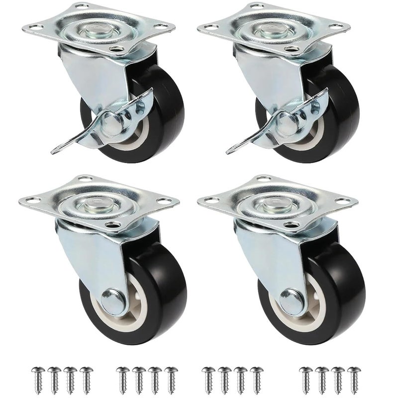 Heavy Duty Furniture Casters 4pcs 1 2 Inch PVC Mute Wheels With Brake And Swivel - Image 1
