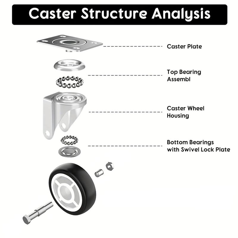 Heavy Duty Furniture Casters 4pcs 1 2 Inch PVC Mute Wheels With Brake And Swivel - Image 4