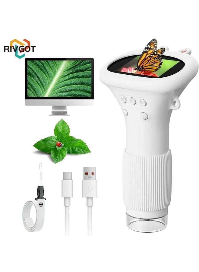 White RIVGOT USB Microscope 2 Inch IPS Screen 1000x Handheld Digital Magnifier HD Portable Camera PC Compatible Science Education Toy Gift for Children Students - Image 1