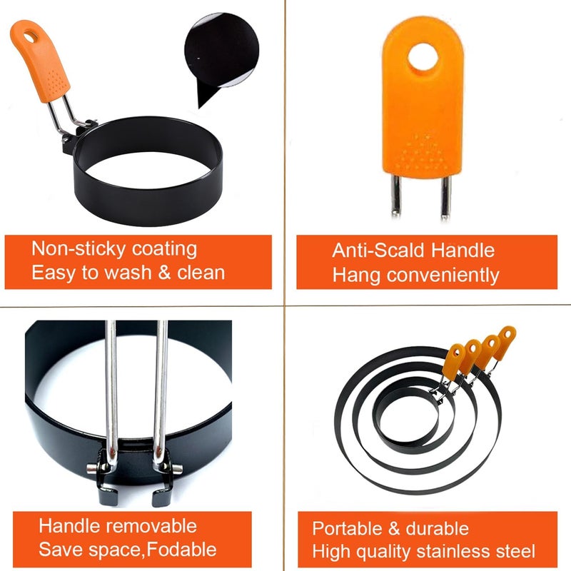 WOWITIS Pancake Ring for Griddle,2 Packs 6 Inch Omelette Ring for Griddle,6" Non-stick Stainless Steel Pancake Egg Ring Omelet Mold Pancake Maker Cake Creps with Silicone Handle - Image 5