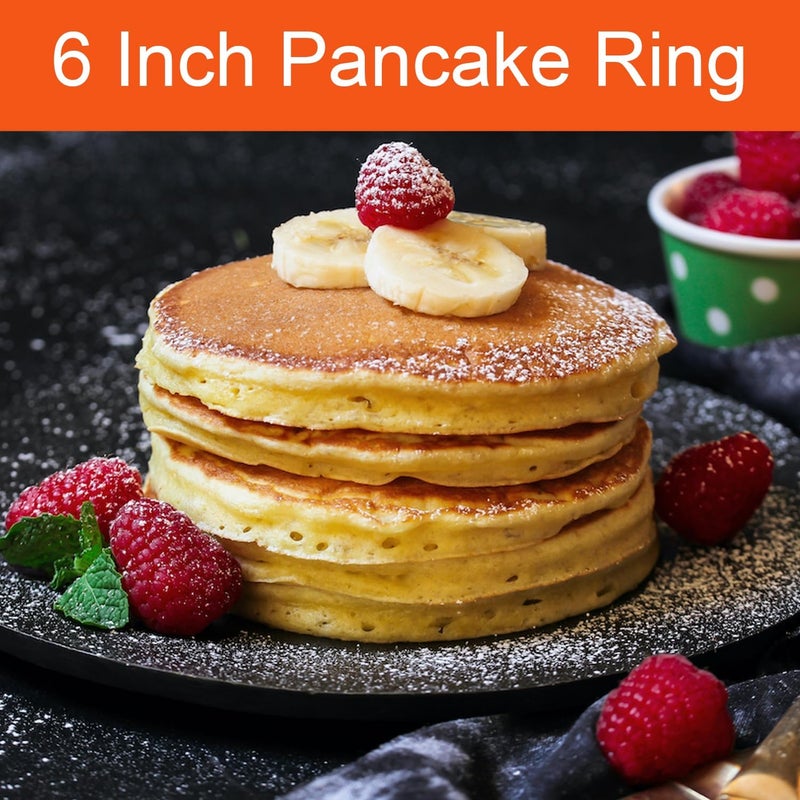 WOWITIS Pancake Ring for Griddle,2 Packs 6 Inch Omelette Ring for Griddle,6" Non-stick Stainless Steel Pancake Egg Ring Omelet Mold Pancake Maker Cake Creps with Silicone Handle - Image 3