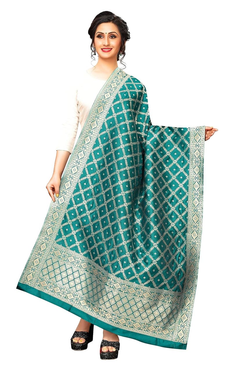 JENNY DESIGNER شال نسائي من حرير بناراسي المنسوج بطباعة صلبة (2.30 متر / 36 بوصة) - Image 1