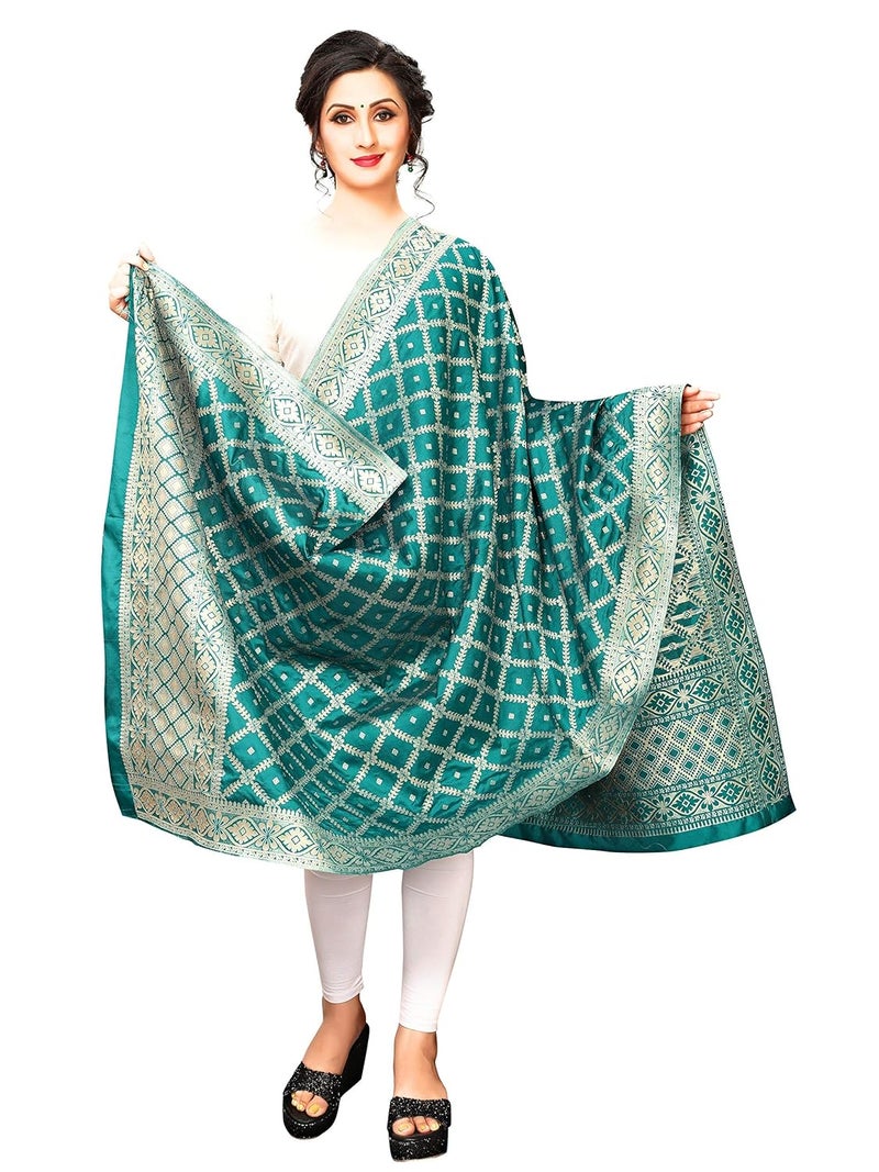 JENNY DESIGNER شال نسائي من حرير بناراسي المنسوج بطباعة صلبة (2.30 متر / 36 بوصة) - Image 2