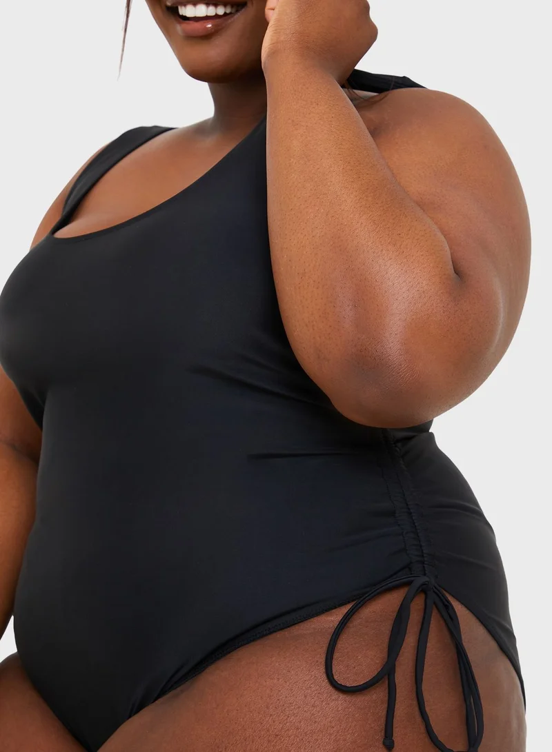 In The Style Curve High Leg Ruched Swimsuit