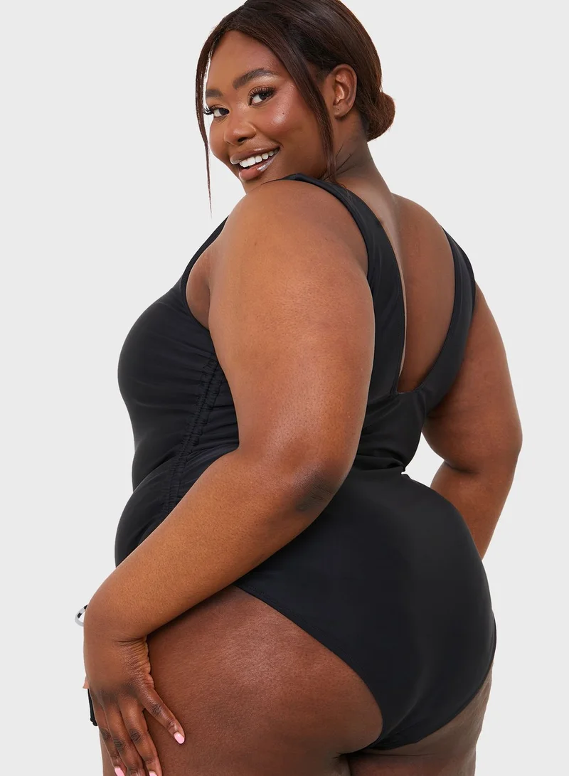 In The Style Curve High Leg Ruched Swimsuit