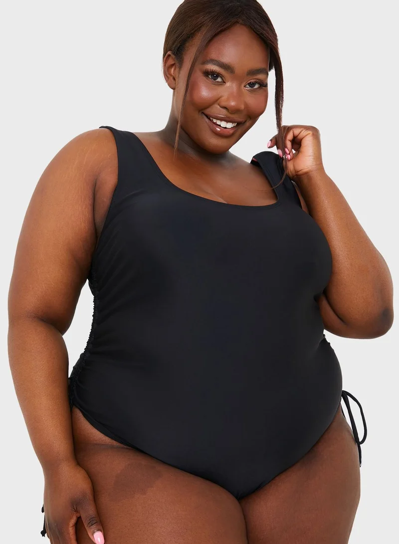 In The Style Curve High Leg Ruched Swimsuit