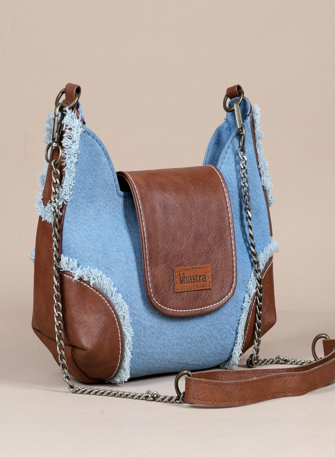 BHASTRA Stylish Foxy Fringe Classic Blue Denim Sling Bag | Trendy Crossbody Bag for Women | Durable Denim Fabric | Lightweight & Comfortable | Perfect for Travel & Shopping | 12.5 x 8 x 3 Inch - Image 3