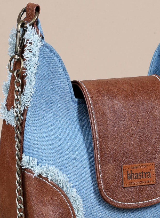 BHASTRA Stylish Foxy Fringe Classic Blue Denim Sling Bag | Trendy Crossbody Bag for Women | Durable Denim Fabric | Lightweight & Comfortable | Perfect for Travel & Shopping | 12.5 x 8 x 3 Inch - Image 5