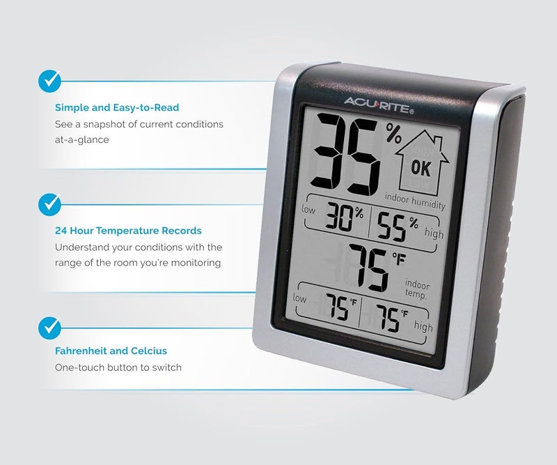 Acurite Wireless Digital Indoor Thermometer and Hygrometer Monitor for Inside Temperature and Humidity Measurements (00613) - Image 3