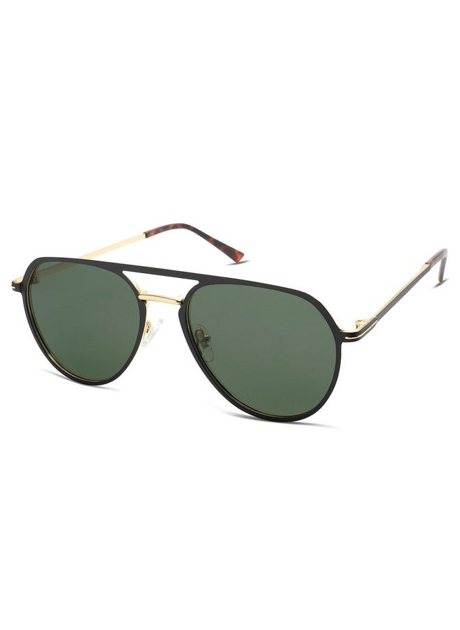 Sojos Trendy Aviator Polarized Sunglasses For Women Men Retro Shades Classic Metal Sun Glasses Sj1204 Black&Gold/Green Lens  - Image 1