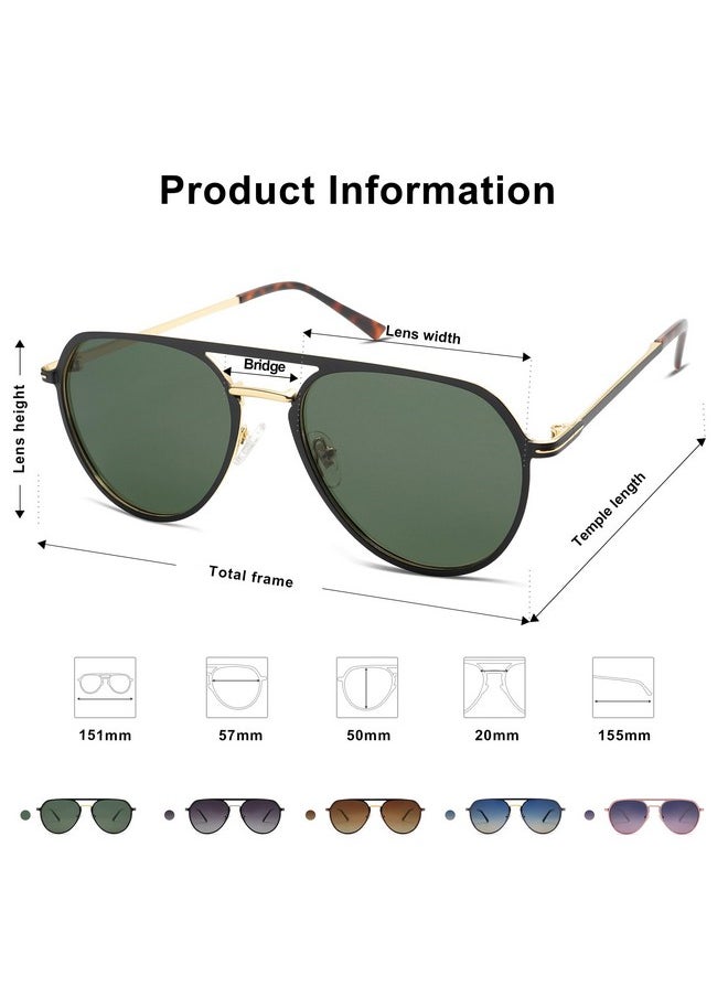 Sojos Trendy Aviator Polarized Sunglasses For Women Men Retro Shades Classic Metal Sun Glasses Sj1204 Black&Gold/Green Lens  - Image 5
