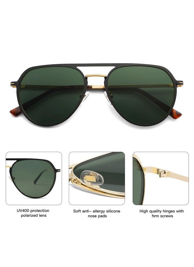 Sojos Trendy Aviator Polarized Sunglasses For Women Men Retro Shades Classic Metal Sun Glasses Sj1204 Black&Gold/Green Lens  - Image 4