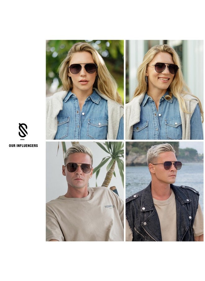 Sojos Trendy Aviator Polarized Sunglasses For Women Men Retro Shades Classic Metal Sun Glasses Sj1204 Black&Gold/Green Lens  - Image 3