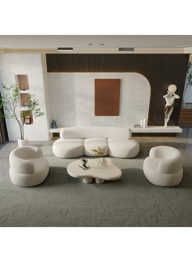 Zayn comforts Beige Sherpa Upholstered Scandinavian Sofa - Image 1