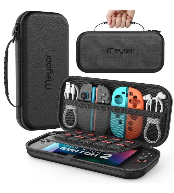 Meyaar PU Case for Nintendo Switch 2 Gamepad, Organizer Case for Nintendo Switch OLED & Switch 2 with 12 Games Cartridges Slot Anti-Scratch Storage Cover - Image 1