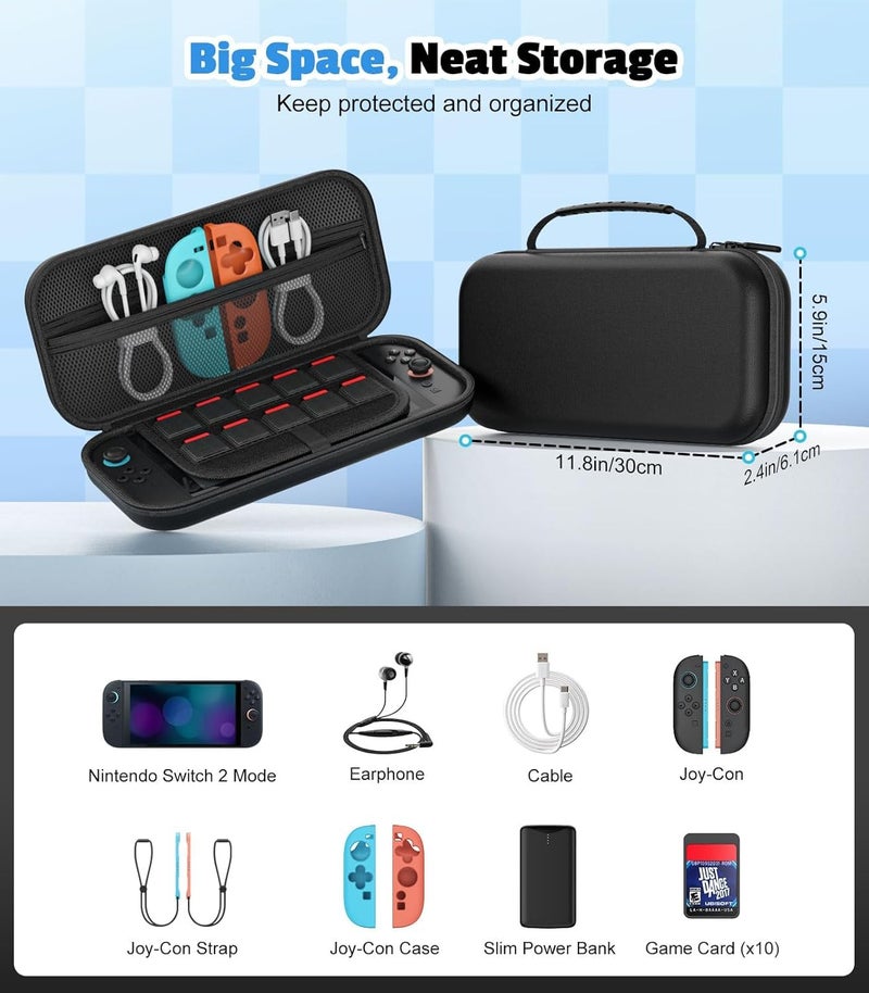Meyaar PU Case for Nintendo Switch 2 Gamepad, Organizer Case for Nintendo Switch OLED & Switch 2 with 12 Games Cartridges Slot Anti-Scratch Storage Cover - Image 5